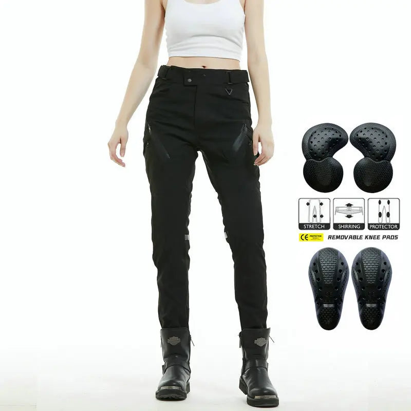 Motorcycle Riding Pants Waterproof Breathable Women's Motorcycle High-waisted Pants Anti-drop Retro Commuting Pants Windproof