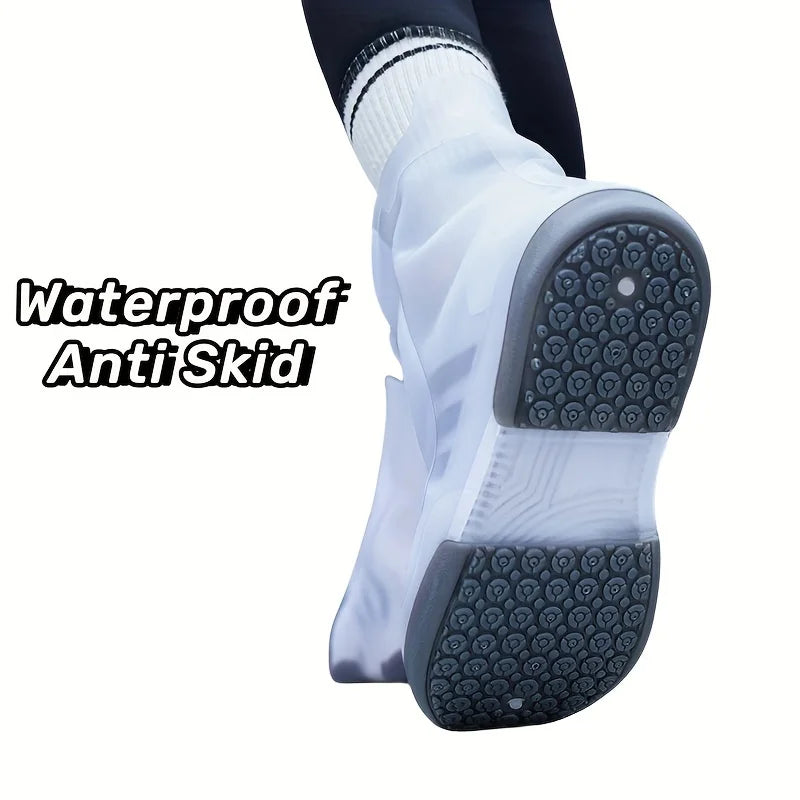 1set Two Tone Shoe Covers Waterproof Overshoes Washable Anti Skid Shoe Covers With Button White Durable Shoe Covers