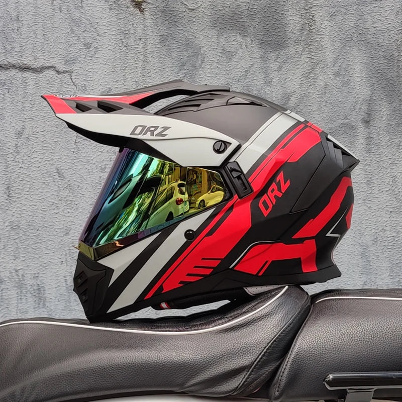 ORZ off-road ATV motorcycle helmet certified with brown lens, full face CASCO off-road motorcycle anti glare