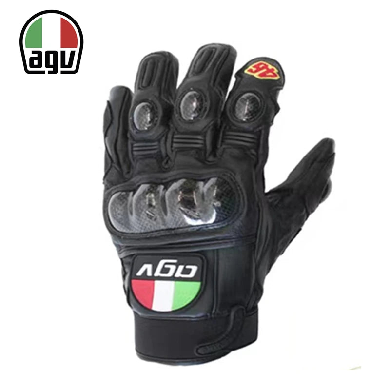 AGV Carbon Fiber Motorcycle Riding Gloves Heavy Locomotive Racing Leather Fall Resistant Gloves Comfortable Cycling Equipment