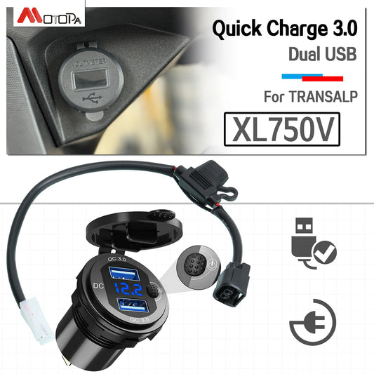 Motorcycle XL750V Quick Charge 3.0 Dual USB charger For Honda 750 TRANSALP XL750 xl750v 2023 2024 2025