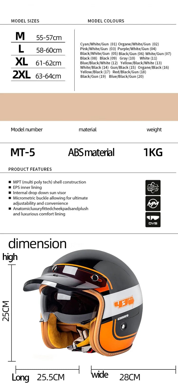 Retro Motorcycle Helmet Three-Quarter Bike Headwear for Men And Women Electric Vehicle Built-in Windshield Cruising Helmet