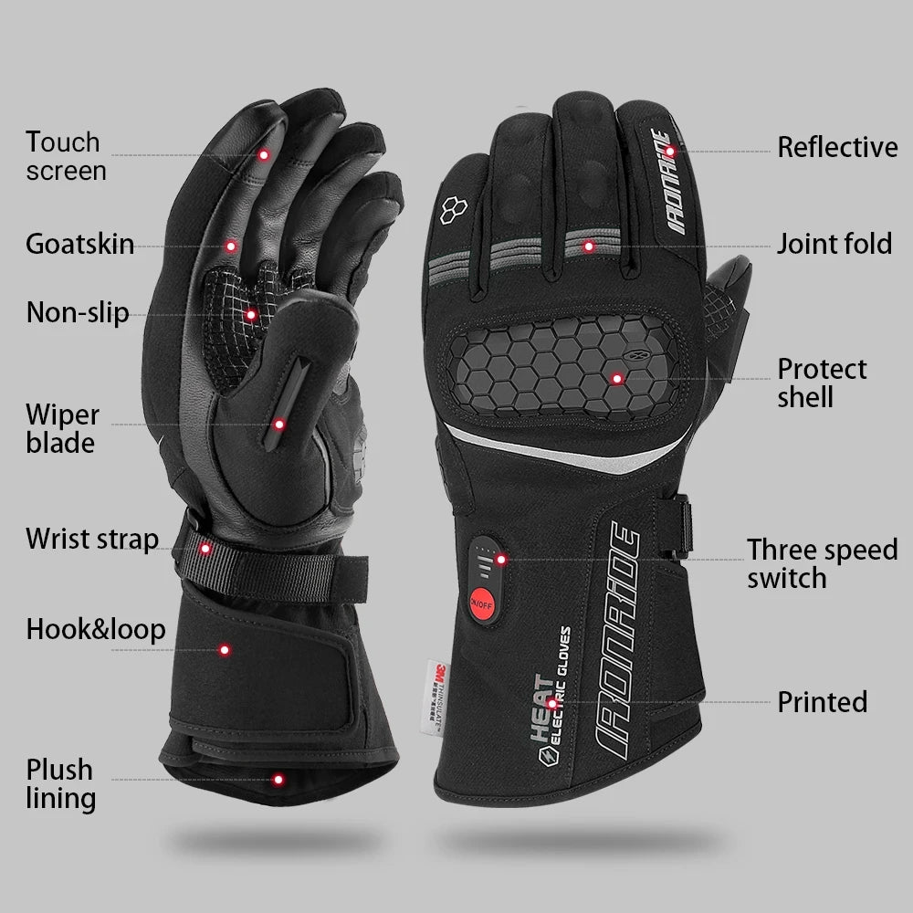 Motorcycle Heated Gloves Winter Heated Moto Gloves Warm Waterproof Rechargeable For Snowmobile Heating Thermal Gloves