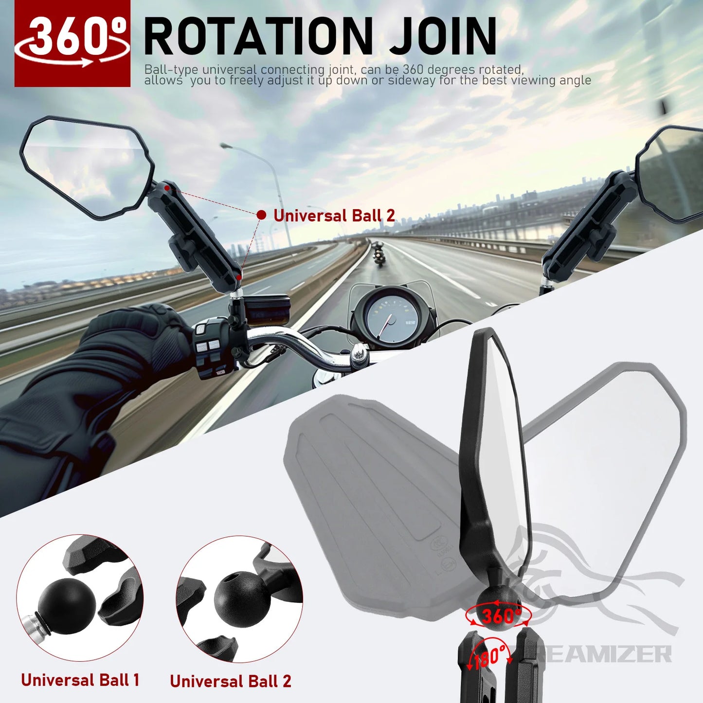 Universal Motorcycle Mirrors Angle Adjustable Folding Handlebar Side Mirror Compatible With Adventure Dirt Street Bike ATV