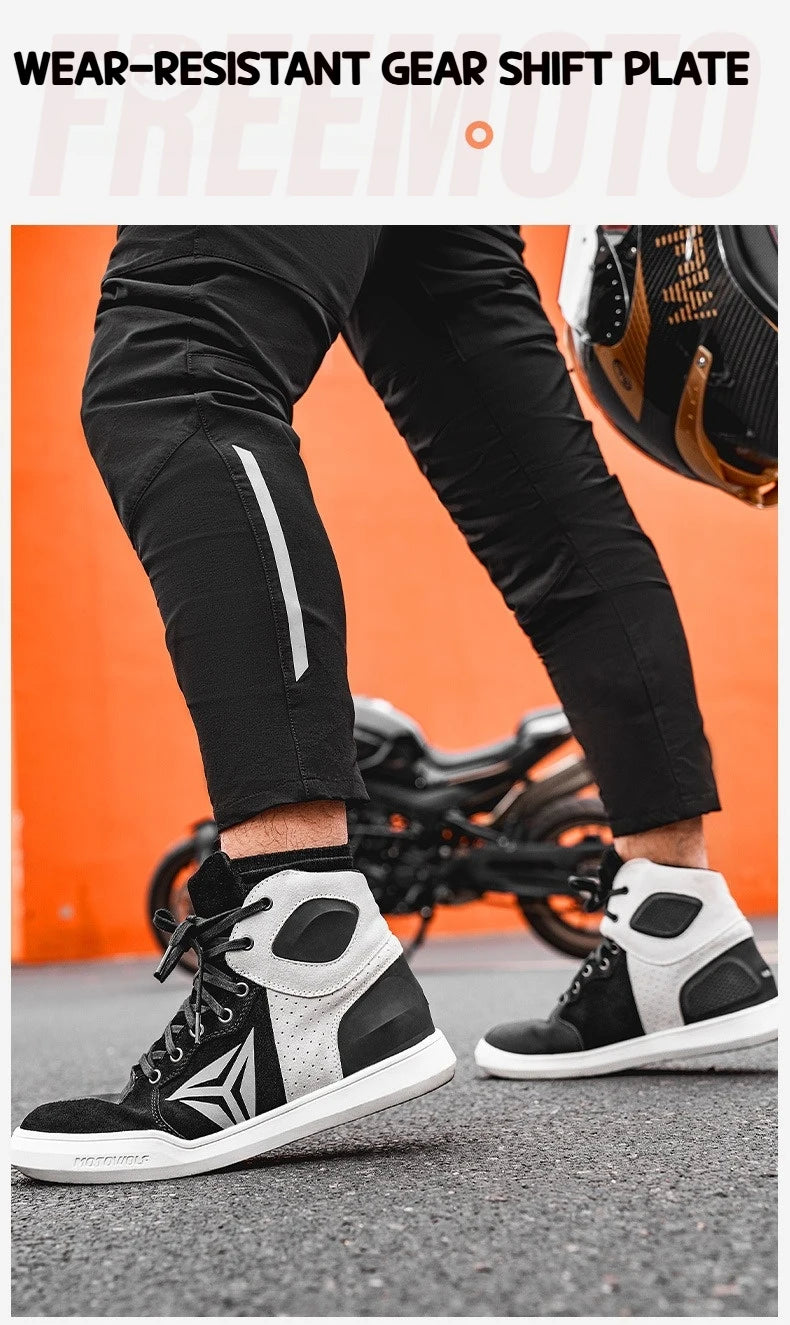 MOTOWOLF Motorcycle Boots Summer Breathable Leather Ventilated Riding Shoes Retro Anti-Slip Off-road Biker Shoes for Men Women