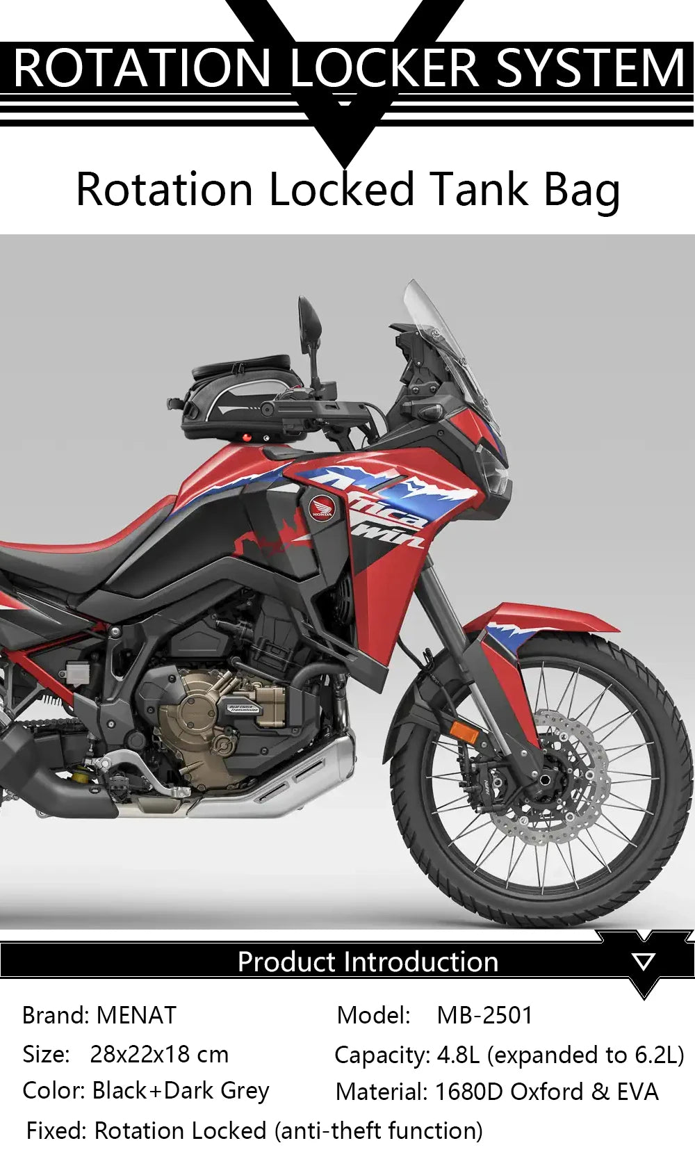 Tank Bag for Honda CRF1000L  Africa Twin Adventure Sports XL 750 Transalp Quick Lock Fuel Luggage Carrie Top Case Waterproof