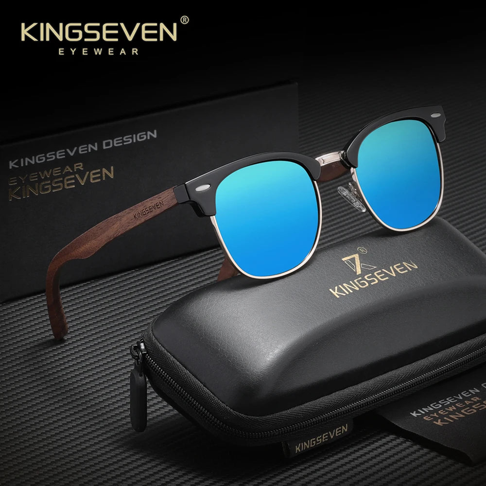 KINGSEVEN Walnut Wood Sunglasses for Man  And Women Polarized Sun Glasses UV400  Protection Eyewear Accessory