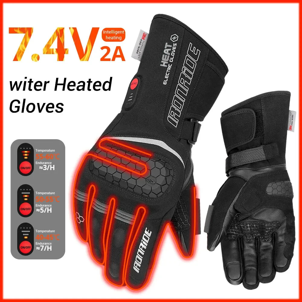 Motorcycle Heated Gloves Winter Heated Moto Gloves Warm Waterproof Rechargeable For Snowmobile Heating Thermal Gloves