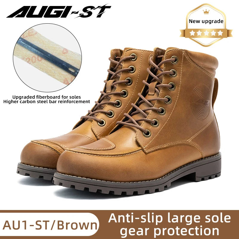 Retro Cowhide Motorcycle Boots for Men Women Anti-Fall Vintage Motocross Riding Gear Casual Wear-Resistant Commuting Footwear