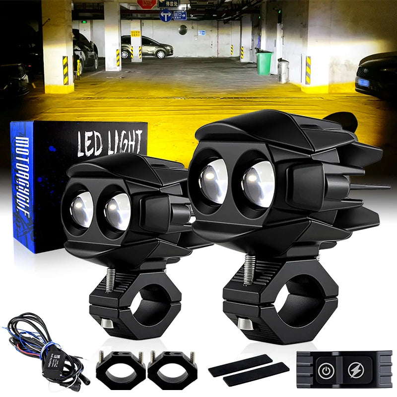 1 Set LED Universal Motorcycles Headlight Dual Color Fog Light UTV Truck ATV Car for Aprilia RS660/RSV4 1100/Factory/Tuareg 660