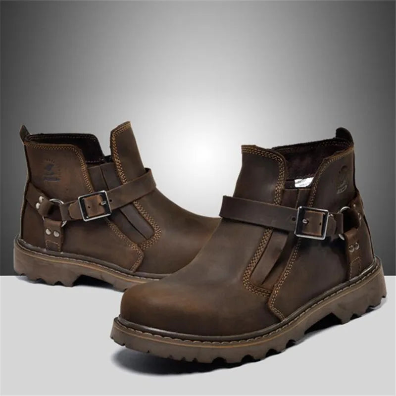 Waterproof Leather Motorcycle Boots Men Brown Motocross Street Riding Shoes Retro Motorcycle Protection Boots