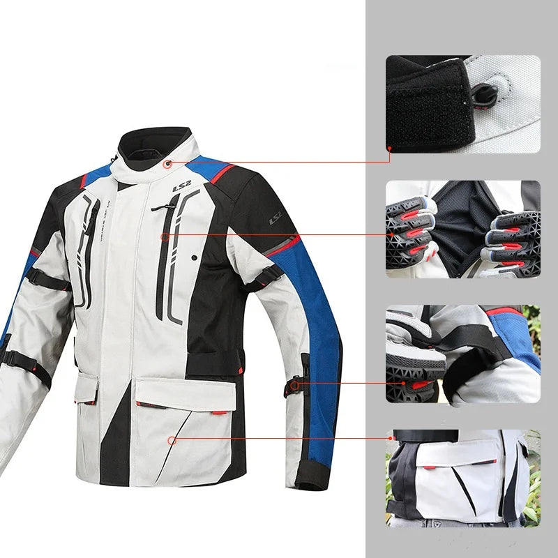 LS2 MJ147 motorcycle riding suit pull set men's and women's motorcycle pull car fall waterproof motorcycle jacket