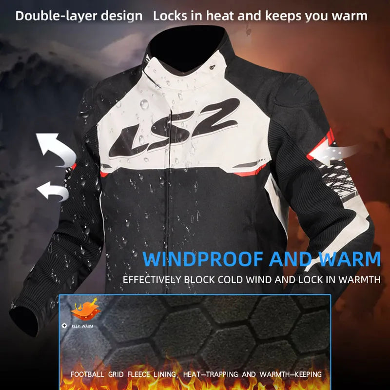 LS2 Motorcycle Jacket Autumn Winter Waterproof Windproof Warm Motorbike Jacket Men Women CE Anti-fall Motocross Riding Clothing