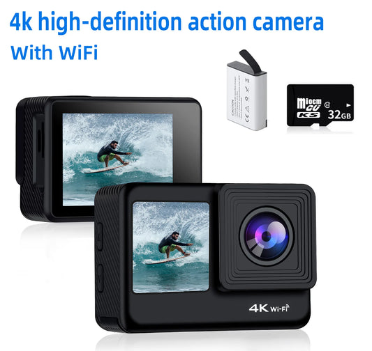 4k Action Camera WiFi Dual Screen Ultra HD 30M Underwater Camera Waterproof Camera  Accessories Kits for Helmet Bicycle