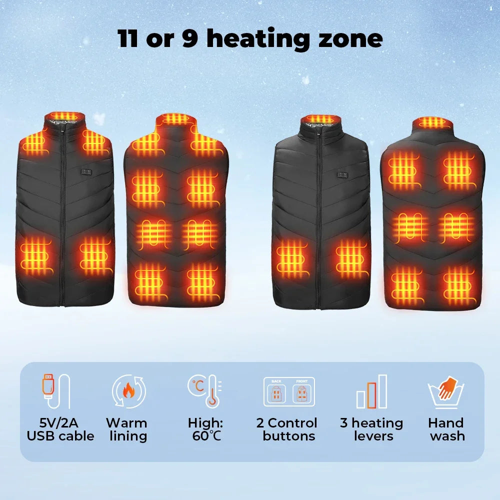 New Men Women Heated Vest Winter USB Electric Smart Heating Jackets Thermal Heat Clothing Plus size Hunting Coat