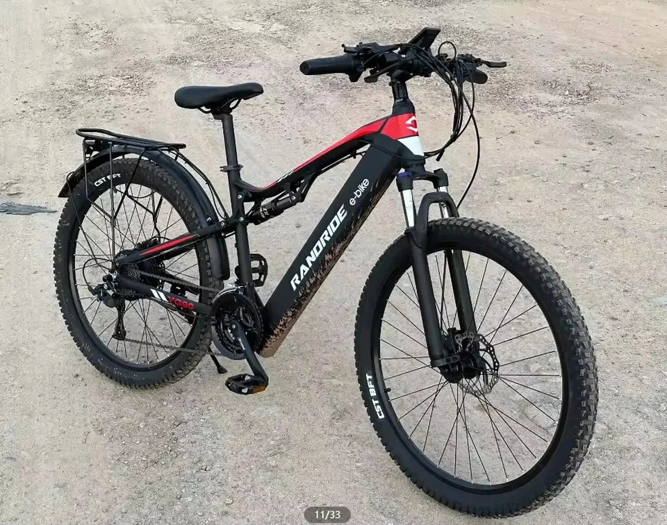 RANDRIDE YG90 Electric Bicycle 1000W 48V17AH Hydraulic Brake Ebike with Full Suspension 21 Gears Shift Free Rack