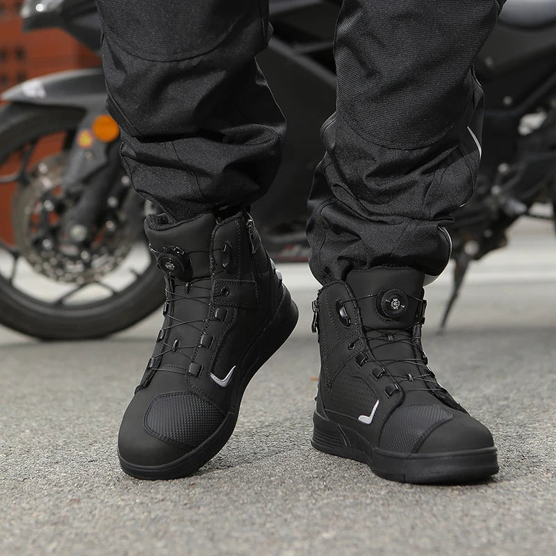 Leather Motorcycle Shoes Men's Genuine Cowhide Motos Protective Ankle Length Short Boots Motocross Breathable Anti Drop Shoes