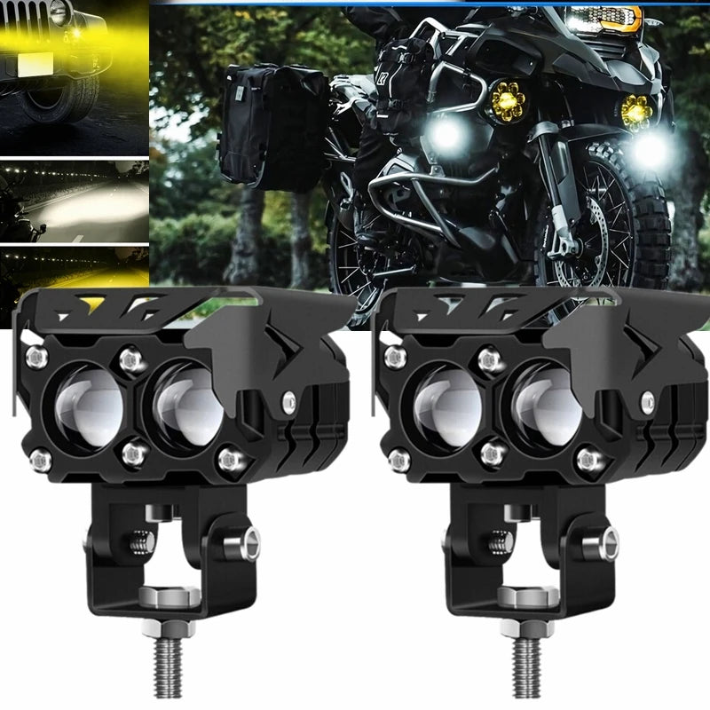 LED Motorcycle spotlight dual color white amber light Auxiliary motorcycle headlights fog lamp for Dirt Bike Trucks SUVs UTVs