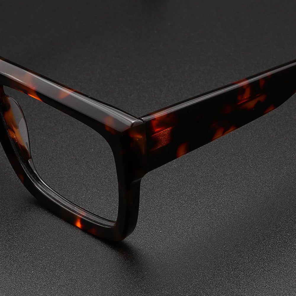 Retro Thick Rectangle Sunglasses for Men Acetate Eyeglasses Frame Fashion Cool Sun Glasses Non-prescription Clear Lens Spectacle