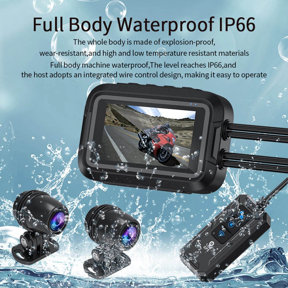 WiFi Motorcycle DVR Dash Cam 1080P+1080P Full Body Waterproof Moto Camera Front Rear Driving Video Recorder GPS Logger Black Box