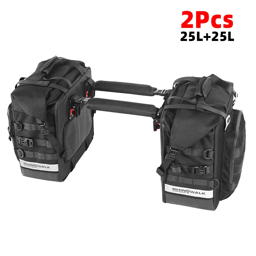 Rhinowalk 2Pcs Motorcycle Side Pannier Bag 25L 3D Cube Anti-Fall Quick Release Motorbike Saddle Box Riding Travel Luggage Bag