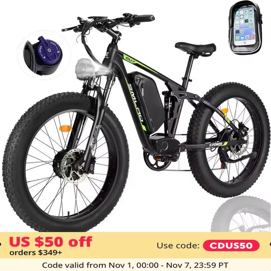 Hots Sales Su7 2000W Dual Motor Electric Bicycle, 7 Speed 35MPH MTB, 48V 22.4AH 26 ''Fat Tire Ebike with Full Suspension
