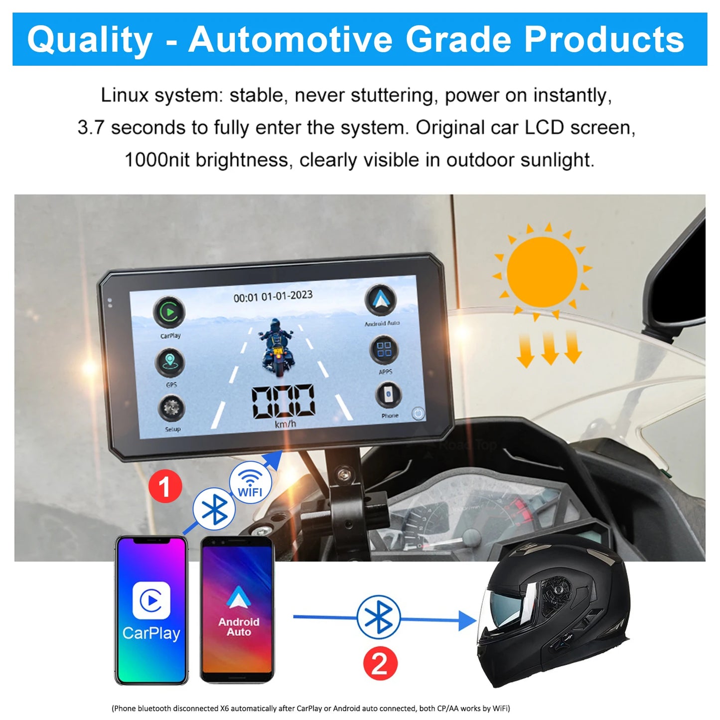 5.98 Inch Motorcycle Carplay & Android Auto GPS Navigation Motorbike DVR Driving Recorder Waterproof IPX7 Dual Bluetooth