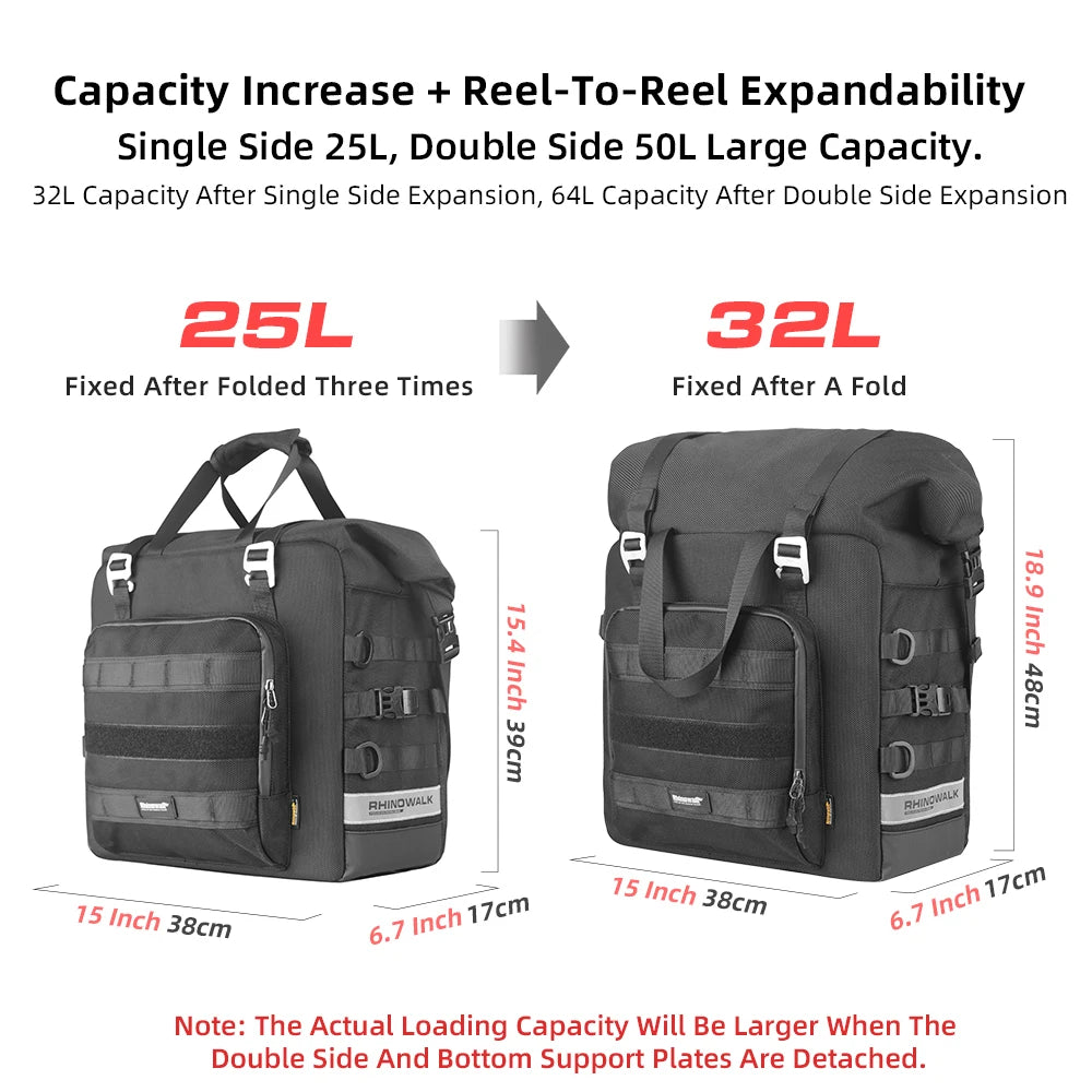 Rhinowalk 2Pcs Motorcycle Side Pannier Bag 25L 3D Cube Anti-Fall Quick Release Motorbike Saddle Box Riding Travel Luggage Bag