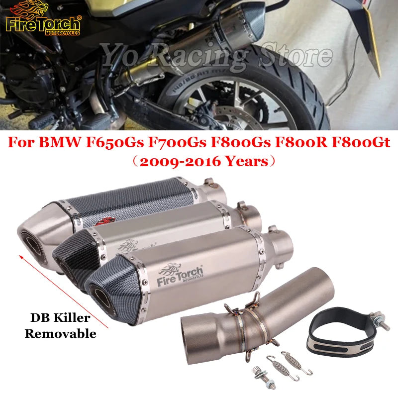 Motorcycle Exhaust Left Escape Mid Link Pipe With Muffler DB Killer Slip On For BMW F650Gs F700Gs F800Gs F800R F800Gt 2009-2016