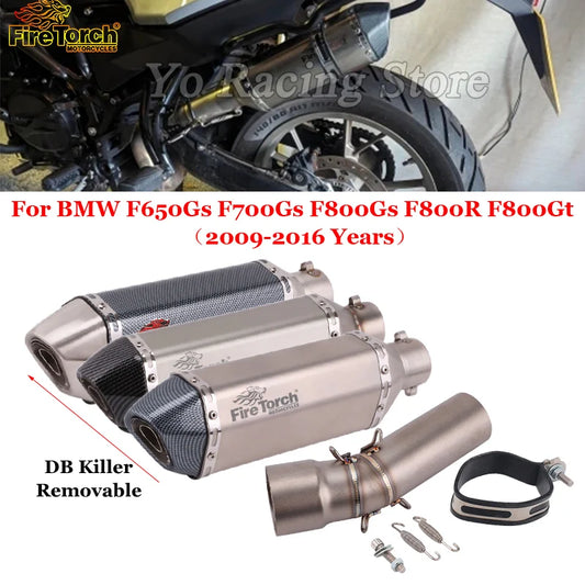 Motorcycle Exhaust Left Escape Mid Link Pipe With Muffler DB Killer Slip On For BMW F650Gs F700Gs F800Gs F800R F800Gt 2009-2016