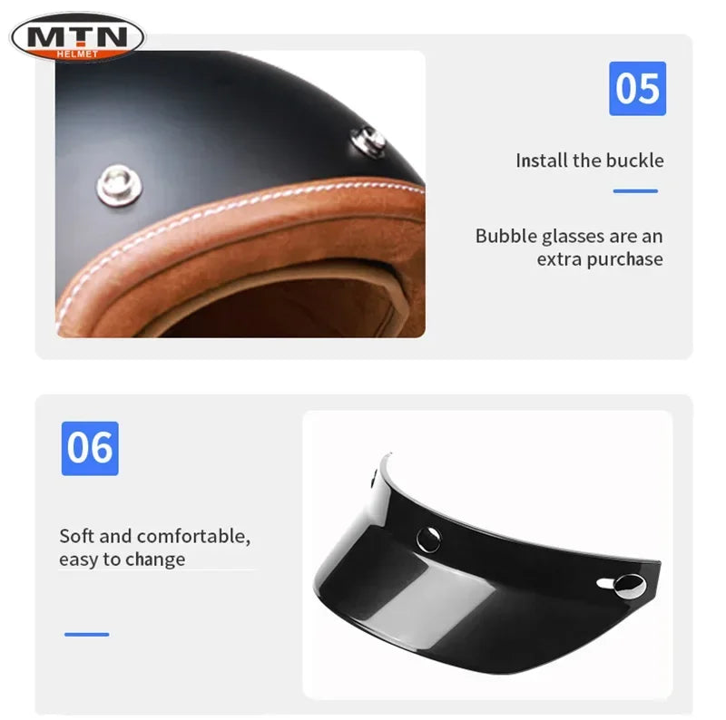 Newly Launched Vintage Motorcycle Helmet DOT Certified Synthetic Leather 3/4 Helmet Jet Mask Helmet 508