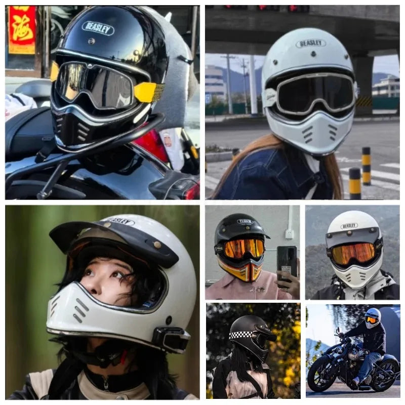 Beasley DOT ECE Approved  Vintage Full Face Helmet Motorcycle De Moto Capacete Jet Helmet Motorbike All Seasons