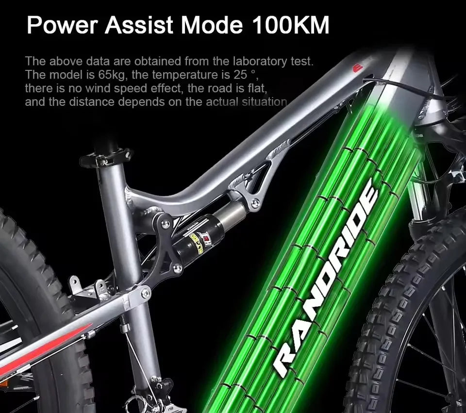 RANDRIDE YG90 Electric Bicycle 1000W 48V17AH Hydraulic Brake Ebike with Full Suspension 21 Gears Shift Free Rack