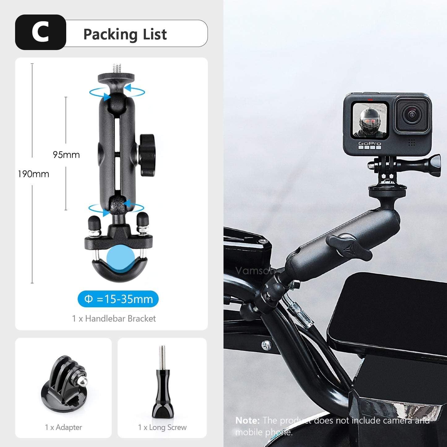 Vamson for GoPro 11 10 9 8 Motorcycle Accessories Holder Handlebar Mirror Mount Bike Bracket for DJI OSMO insta360 Action Camera