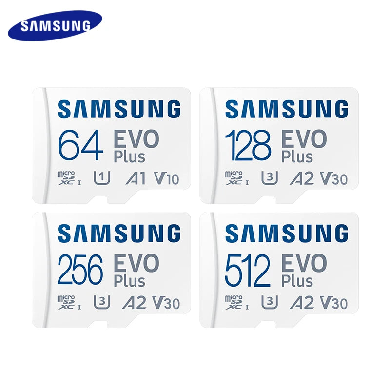 Samsung 512GB 256GB 128GB A2 V30 Memory Card EVO Plus Micro SD Card 64GB A1 V10 High Speed UHS-I Class 10 TF Card For Camera