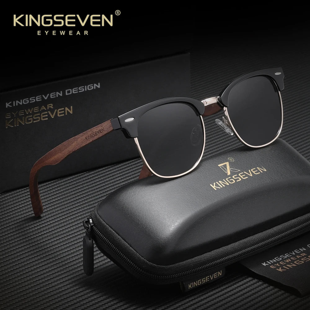 KINGSEVEN Walnut Wood Sunglasses for Man  And Women Polarized Sun Glasses UV400  Protection Eyewear Accessory
