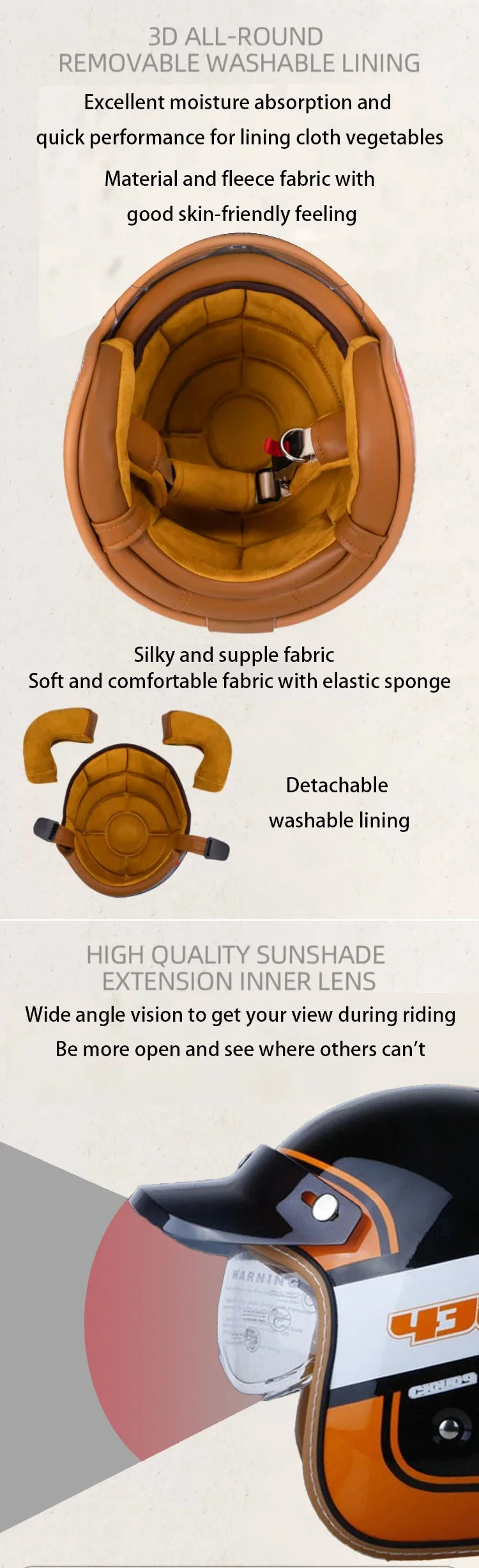 Retro Motorcycle Helmet Three-Quarter Bike Headwear for Men And Women Electric Vehicle Built-in Windshield Cruising Helmet