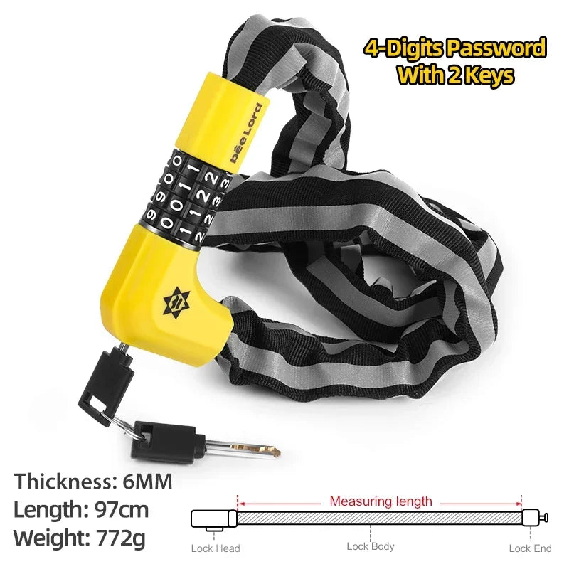 Xunting Bicycle Lock Heavy Duty Bike Chain Lock Anti-Theft Security 6MM Thick Chain for Motorcycle Door Scooter with 2 Keys