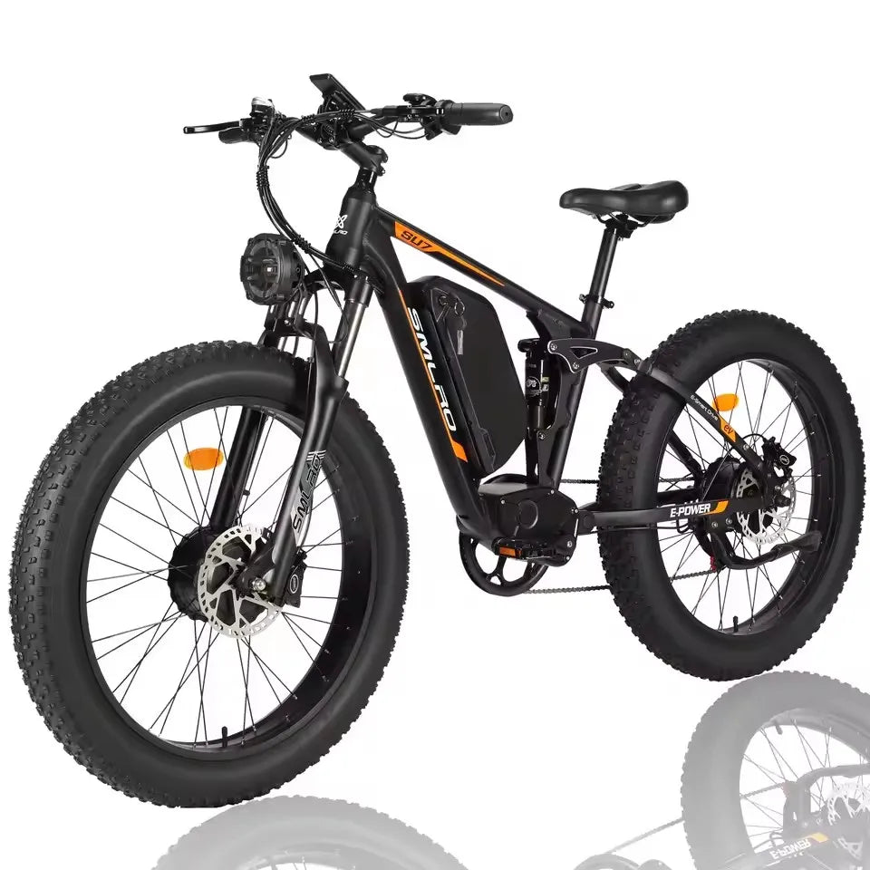 Hots Sales Su7 2000W Dual Motor Electric Bicycle, 7 Speed 35MPH MTB, 48V 22.4AH 26 ''Fat Tire Ebike with Full Suspension