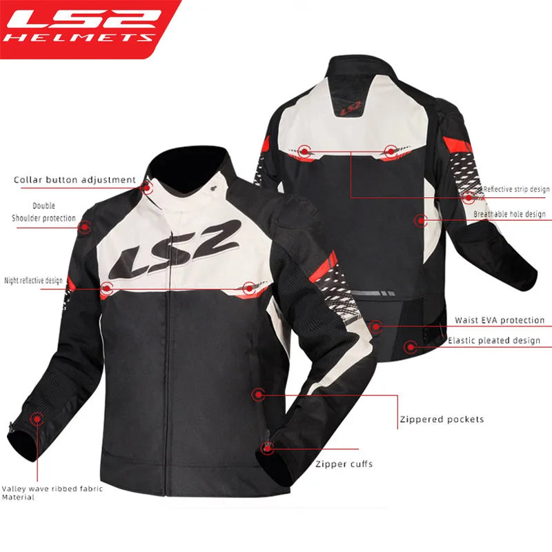 LS2 Motorcycle Jacket Autumn Winter Waterproof Windproof Warm Motorbike Jacket Men Women CE Anti-fall Motocross Riding Clothing