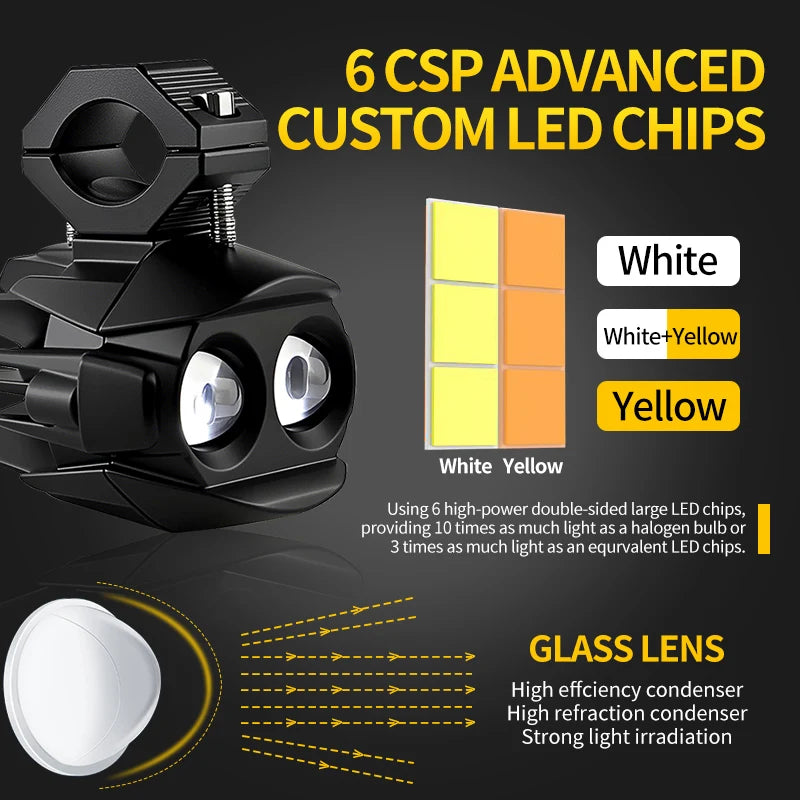 1 Set LED Universal Motorcycles Headlight Dual Color Fog Light UTV Truck ATV Car for Aprilia RS660/RSV4 1100/Factory/Tuareg 660