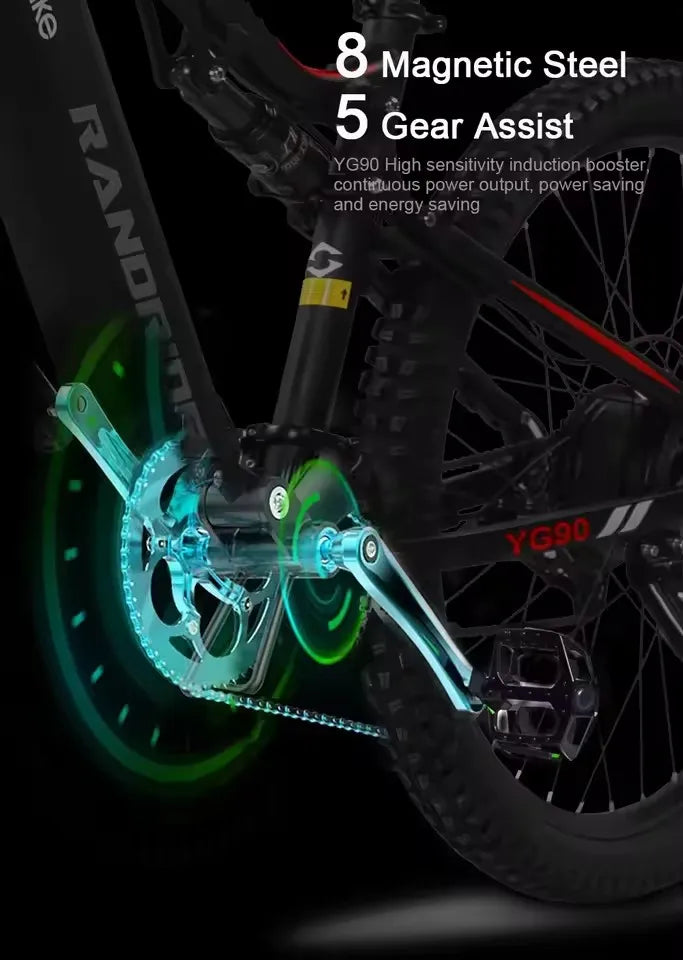 RANDRIDE YG90 Electric Bicycle 1000W 48V17AH Hydraulic Brake Ebike with Full Suspension 21 Gears Shift Free Rack