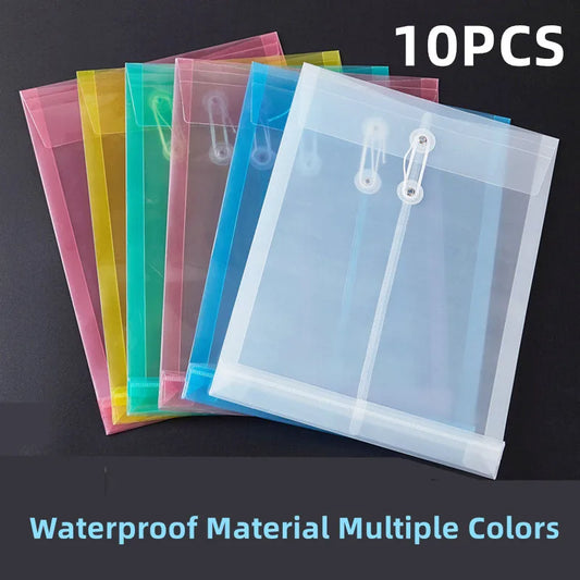 A4 10PCS Document Bag Transparent Plastic File Thickened Waterproof Vertical Rope Wrapped
