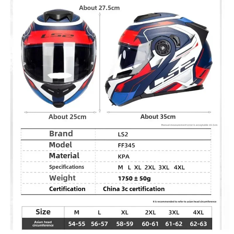 LS2 FF345 Flip Up Motorcycle Helmet Personalised Dual Lens Capacete LS2 Modular Helmets Motorbike Racing Helmet Cascos Para Moto