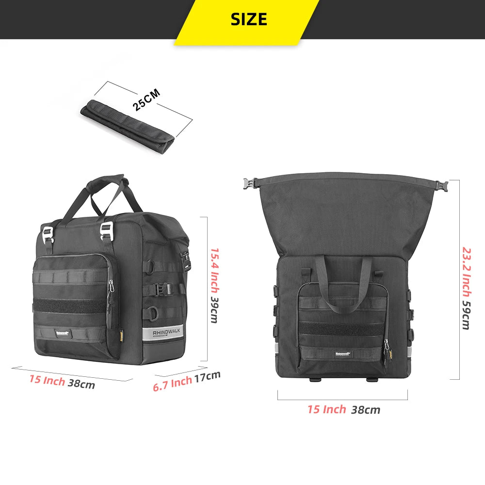 Rhinowalk 2Pcs Motorcycle Side Pannier Bag 25L 3D Cube Anti-Fall Quick Release Motorbike Saddle Box Riding Travel Luggage Bag