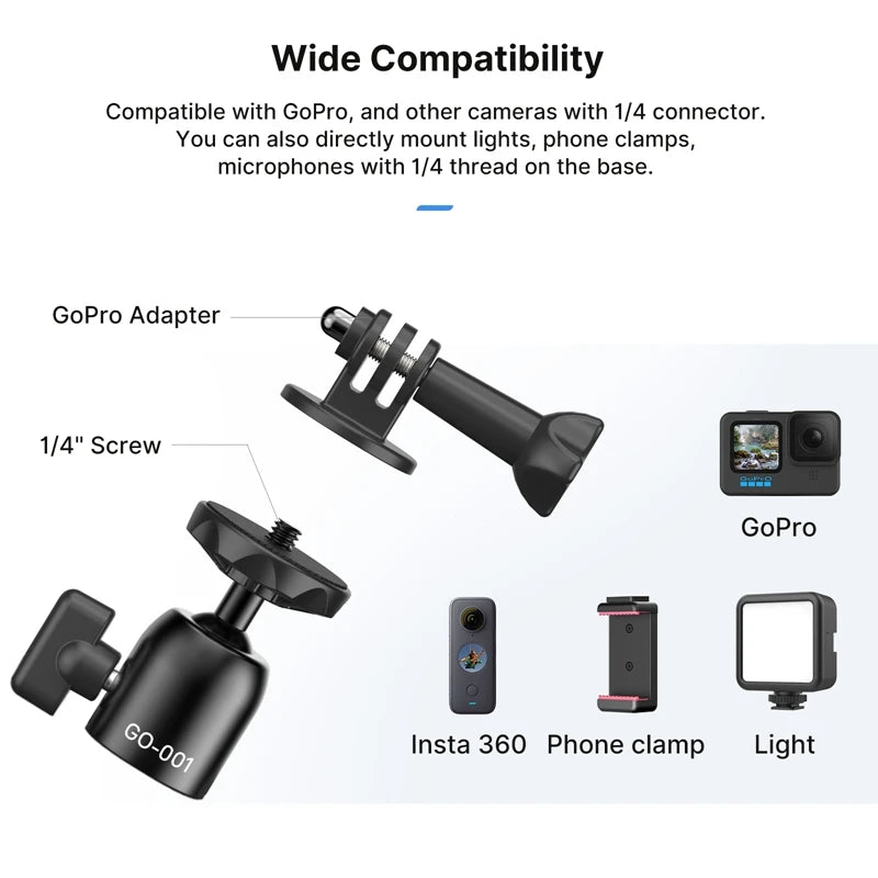 Ulanzi GO-001 Magnetic Mount for Action Cameras Smartphones Flexible Mount for Gopro Insta 360 with 1/4'' Screw Gopro Adapter