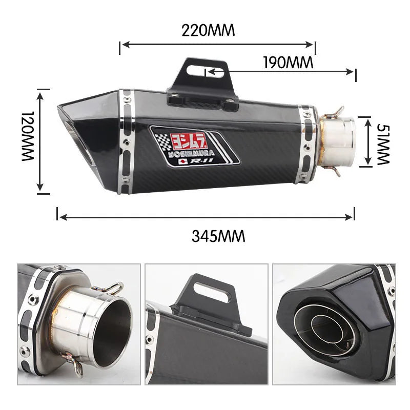 51mm Motorcycle For Honda DREAMWING XL750 Transalp Exhaust Muffler Yoshimura FZ1 R6 R15 R3 ZX6R ZX10R Z900 1000 CBR1000 GSXR1000