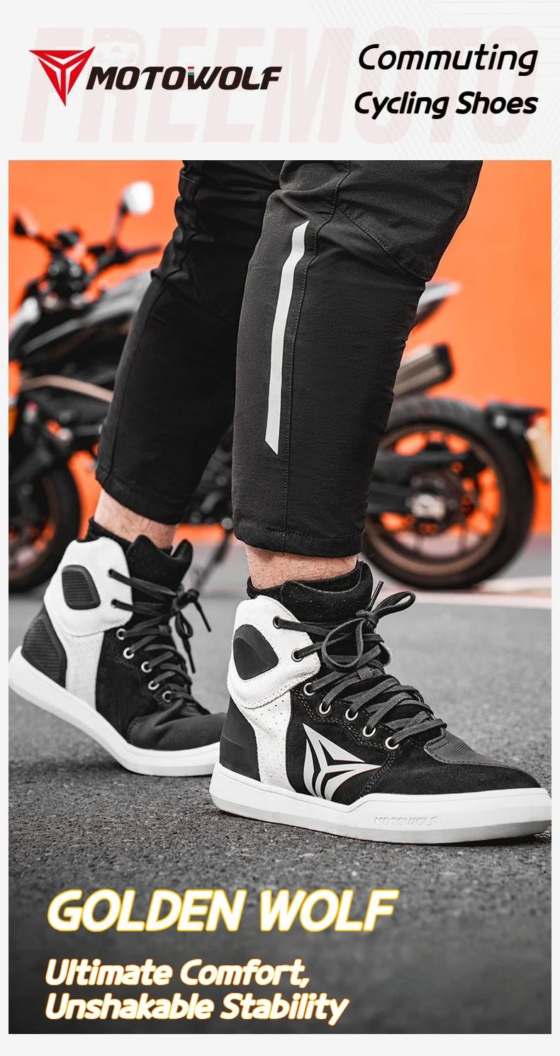 MOTOWOLF Motorcycle Boots Summer Breathable Leather Ventilated Riding Shoes Retro Anti-Slip Off-road Biker Shoes for Men Women