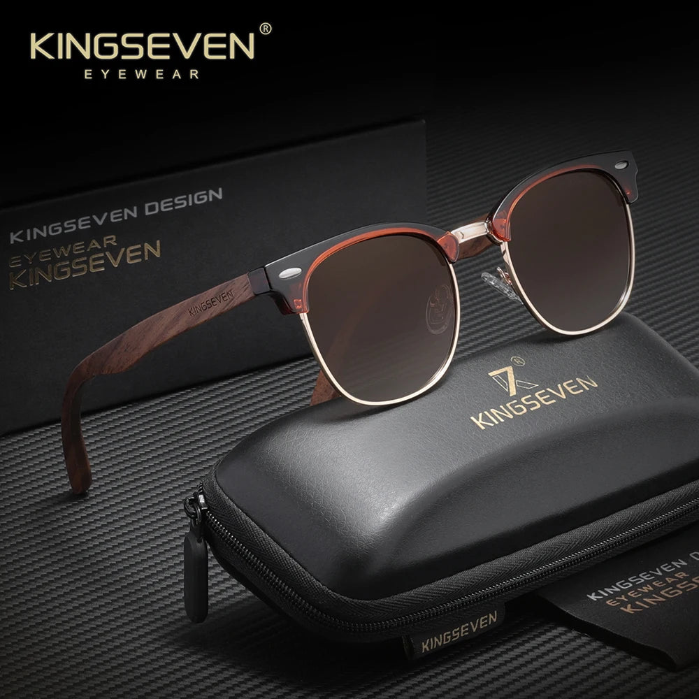 KINGSEVEN Walnut Wood Sunglasses for Man  And Women Polarized Sun Glasses UV400  Protection Eyewear Accessory