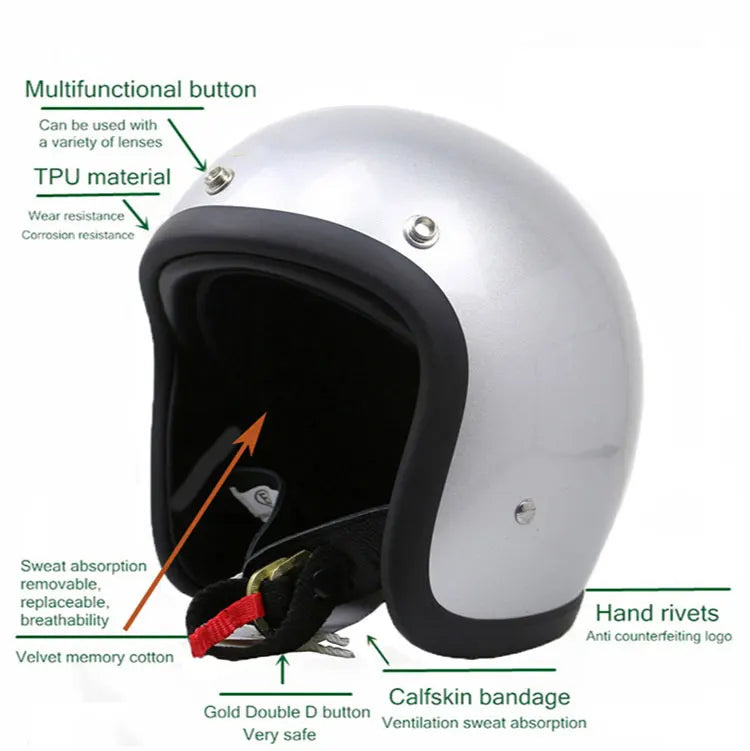 Retro 500TX Open Face Motorcycle Helmet Genuine Vintage Scooter Riding 3/4 Jet Casco DOT Approved Moto Capacete BLD